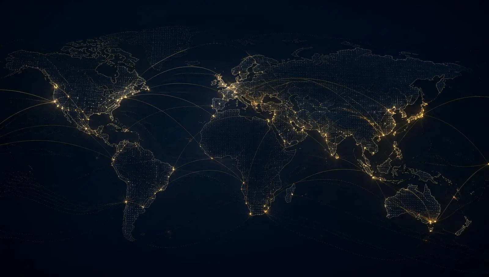 Stylised world map with shipping lanes connecting major ports