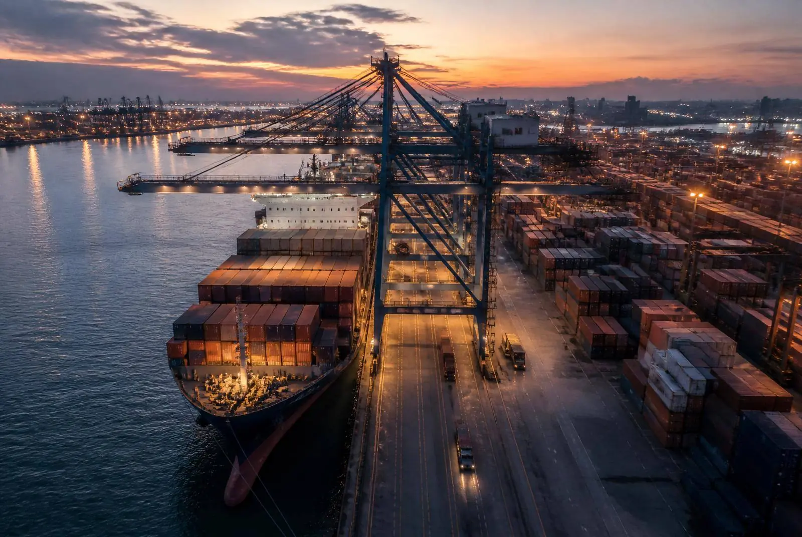 Container vessel being loaded at an Indian port