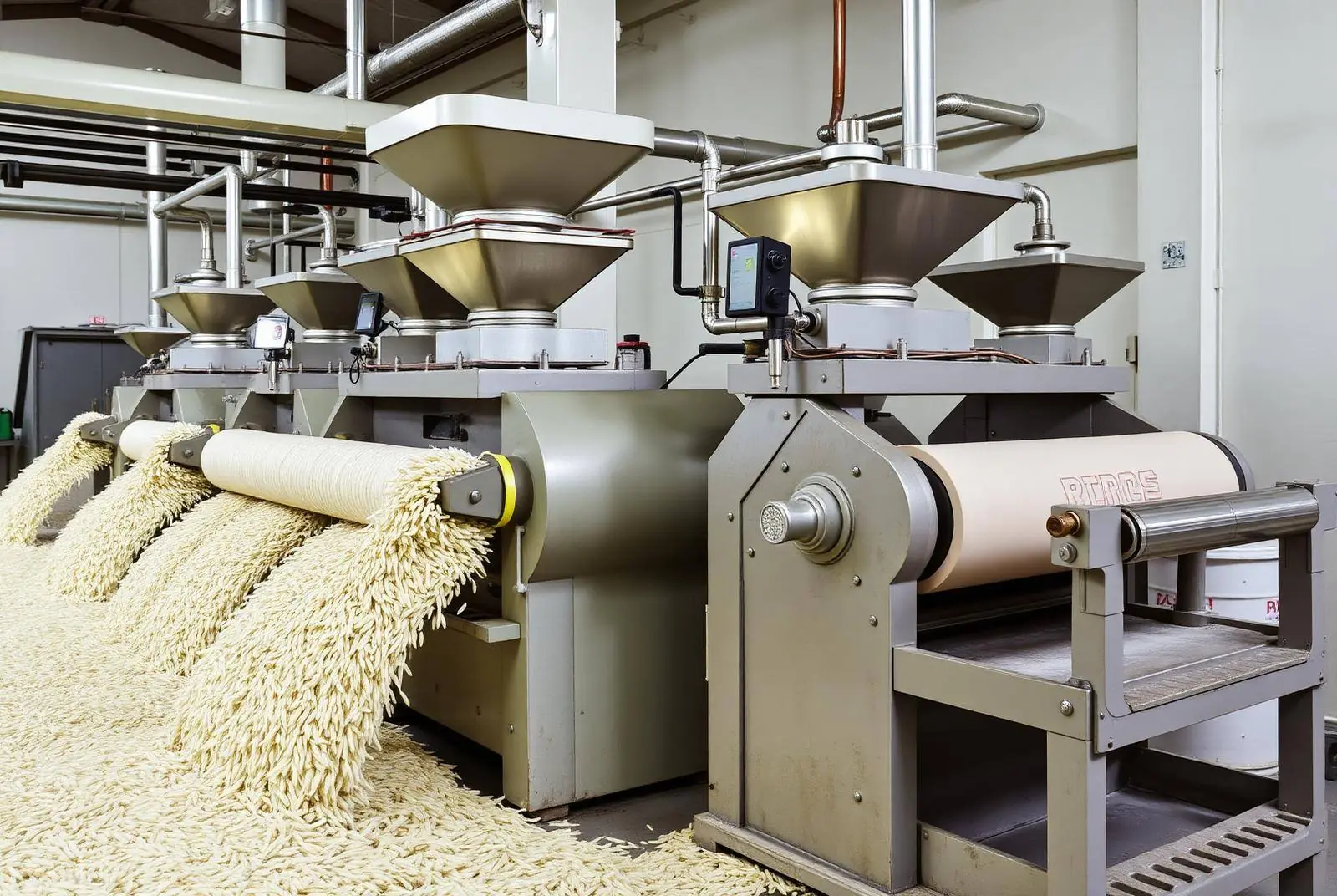 Rice milling plant machinery with rubber roll shellers and polished rice